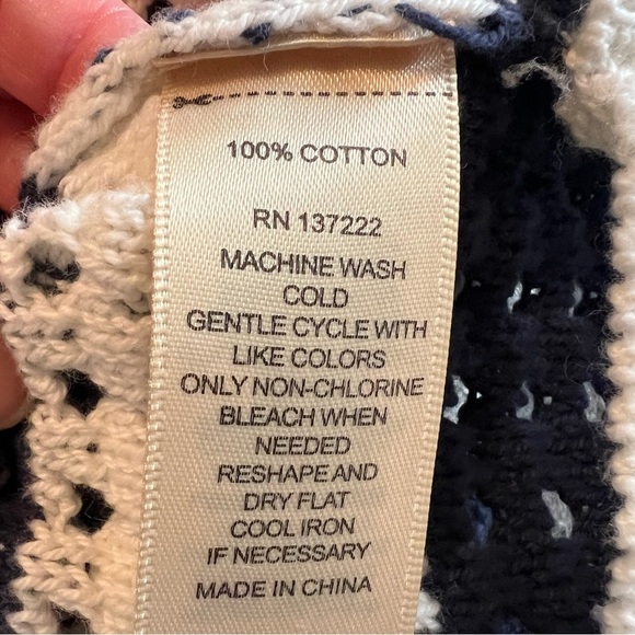 Greige Navy and White Striped Sleeveless Knit Fisherman aesthetic Top Sz L - Picture 3 of 5